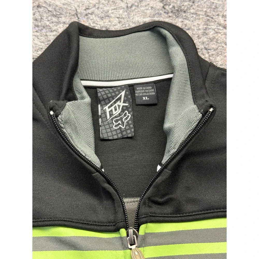Fox Racing Mens XL Track Jacket Black Grey Neon Green Striped Full Zip 46013